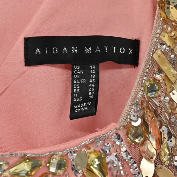 AIDAN MATTOX Dress Womens Size 14 Flutter Sleeve Embellished Beaded Sheath Peach - Picture 10 of 14